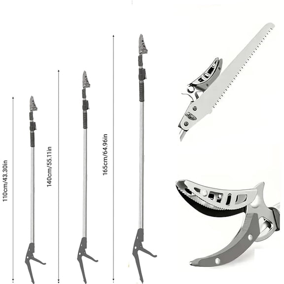 3.3-5.2FT Extendable Tree Pruner & Fruit Picker for Garden, Telescopic Pole Pruner with Cut & Hold, Long Reach Tree Trimmer for Thin Branches & Bypass Loppers, Gray
