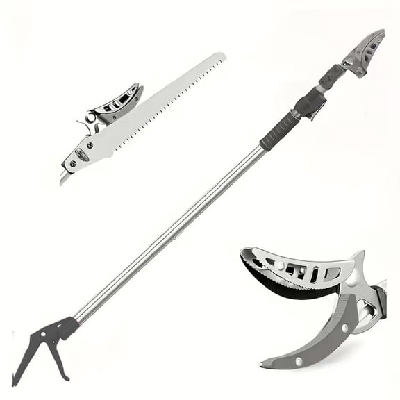 3.3-5.2FT Extendable Tree Pruner & Fruit Picker for Garden, Telescopic Pole Pruner with Cut & Hold, Long Reach Tree Trimmer for Thin Branches & Bypass Loppers, Gray