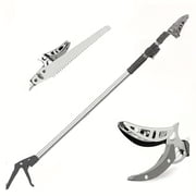 3.3-5.2FT Extendable Tree Pruner & Fruit Picker for Garden, Telescopic Pole Pruner with Cut & Hold, Long Reach Tree Trimmer for Thin Branches & Bypass Loppers, Gray