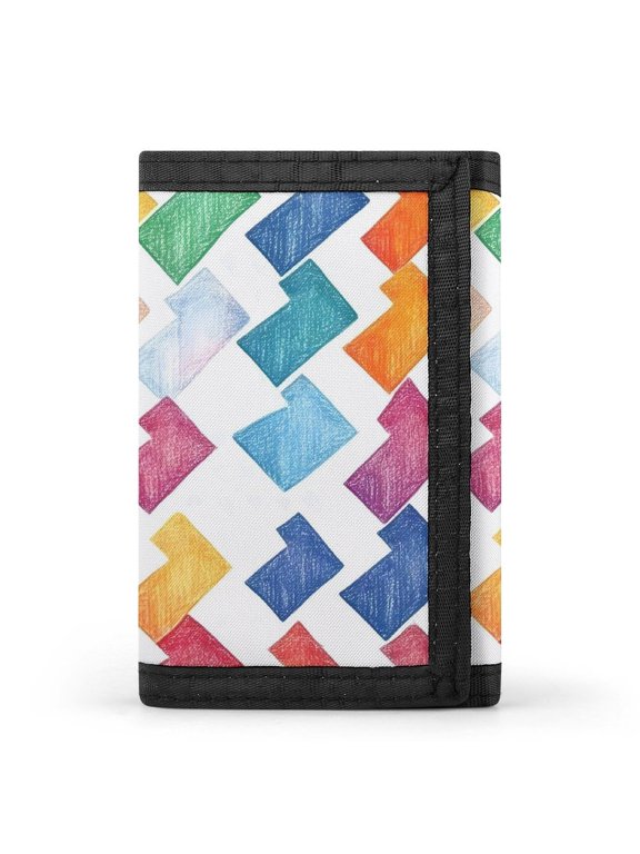 3.35in Three-Fold Wallet Is Compact In Size Convenient To Carry Easy To Open And Close And Durable AliceBlue Colorful Houndstooth Hand-drawn Sketch_4