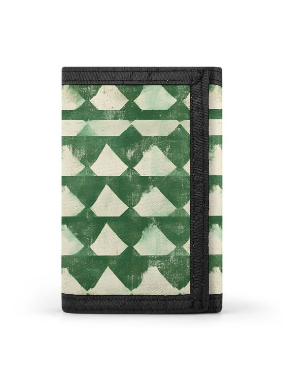 3.35in Three-Fold Wallet Is Compact In Size Convenient To Carry Easy To Open And Close And Durable Green Houndstooth Vintage Texture Hand-drawn Sketch_3