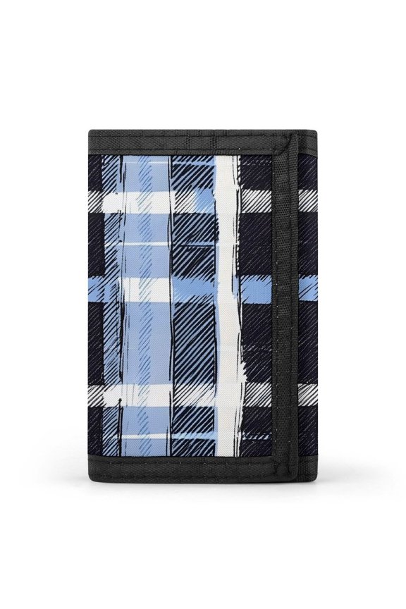 3.35in Three-Fold Wallet Is Compact In Size Convenient To Carry Easy To Open And Close And Durable MediumBlue Houndstooth Buffalo Plaid Tartan Check Scotland Hand-drawn Sketch_3