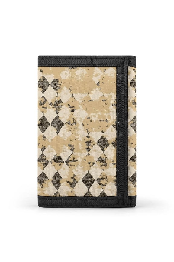 3.35in Three-Fold Wallet Is Compact In Size Convenient To Carry Easy To Open And Close And Durable Tan Houndstooth Vintage Texture Hand-drawn Sketch_3