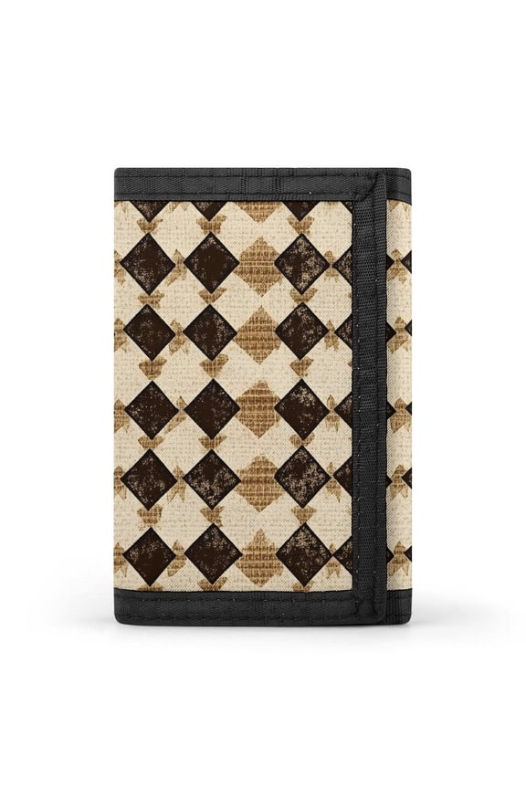 3.35in Three-Fold Wallet Is Compact In Size Convenient To Carry Easy To Open And Close And Durable Tan Houndstooth Vintage Texture Hand-drawn Sketch_4