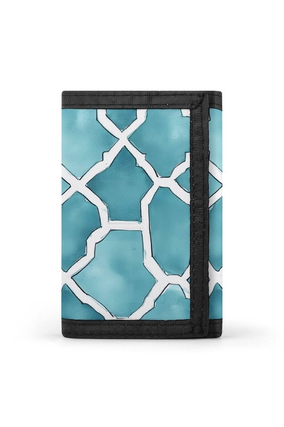 3.35in Three-Fold Wallet Is Compact In Size Convenient To Carry Easy To Open And Close And Durable Turquoise Moroccan Trellis Hand-drawn Sketch_62922_1