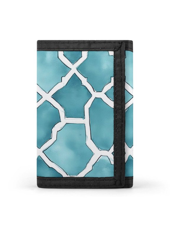 3.35in Three-Fold Wallet Is Compact In Size Convenient To Carry Easy To Open And Close And Durable Turquoise Moroccan Trellis Hand-drawn Sketch_62922_1