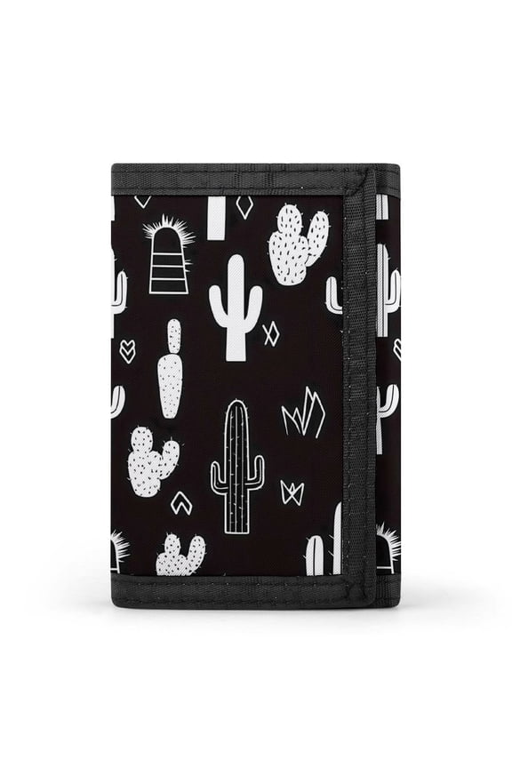 3.35in Three-Fold Wallet Is Compact In Size Convenient To Carry Easy To Open And Close And Durable Black Background of Cactus