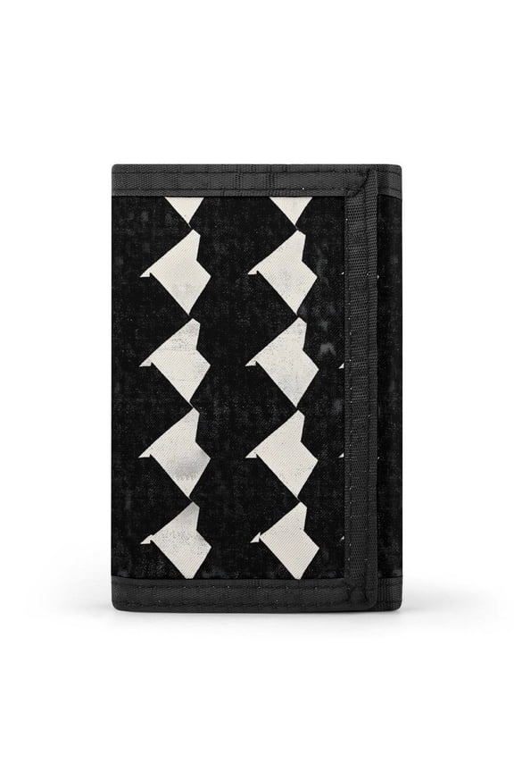 3.35in Three-Fold Wallet Is Compact In Size Convenient To Carry Easy To Open And Close And Durable Black Houndstooth Vintage Texture_3
