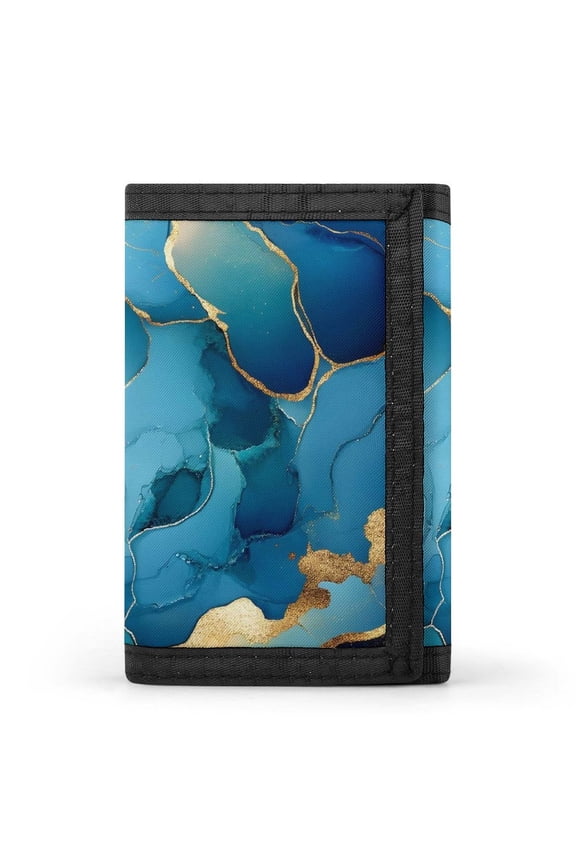 3.35in Three-Fold Wallet Is Compact In Size Convenient To Carry Easy To Open And Close And Durable Blue And Gold Marble