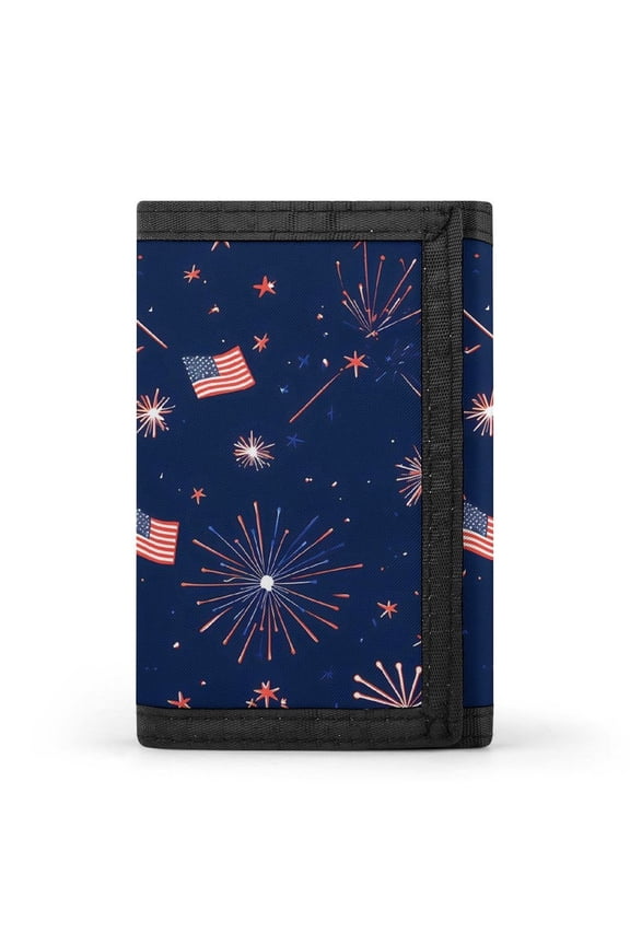 3.35in Three-Fold Wallet Is Compact In Size Convenient To Carry Easy To Open And Close And Durable Independence Day Fireworks And National Flag