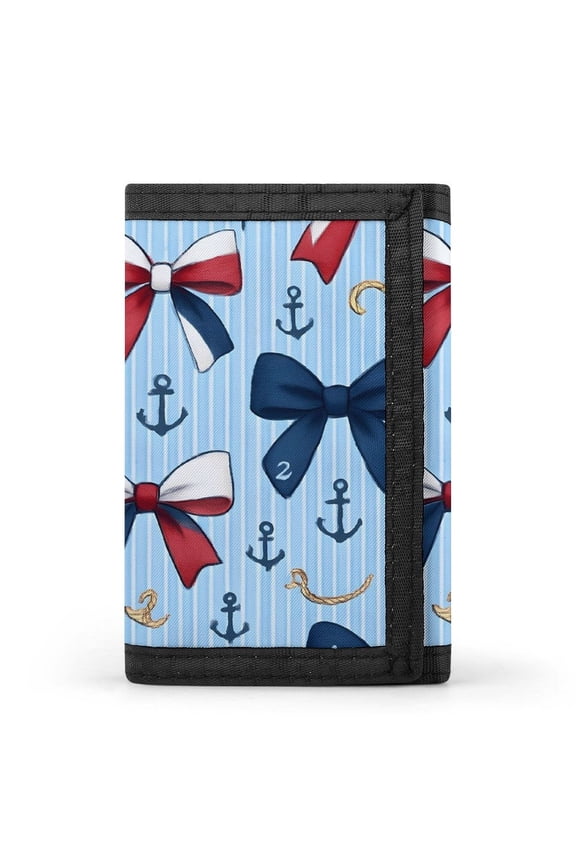 3.35in Three-Fold Wallet Is Compact In Size Convenient To Carry Easy To Open And Close And Durable Nautical Theme Ribbon Bow Pattern
