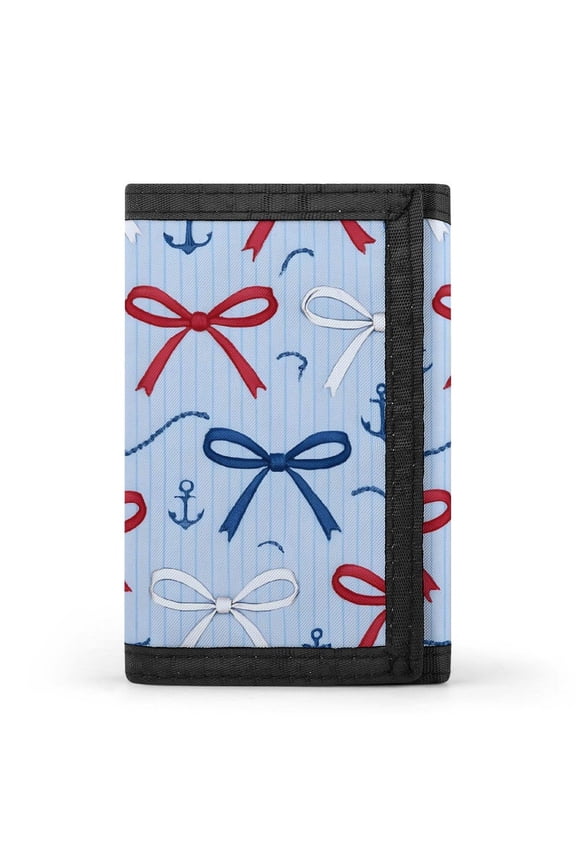 3.35in Three-Fold Wallet Is Compact In Size Convenient To Carry Easy To Open And Close And Durable Nautical Theme Thin Ribbon Bow Pattern