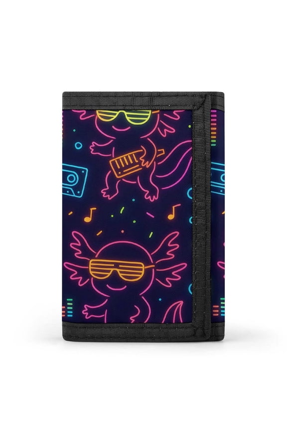 3.35in Three-Fold Wallet Is Compact In Size Convenient To Carry Easy To Open And Close And Durable Neon Party Axolotls - 80s Synthwave