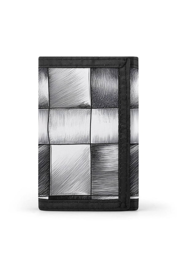 3.35in Three-Fold Wallet Is Compact In Size Convenient To Carry Easy To Open And Close And Durable Silver Checked Hand-drawn Sketch_2