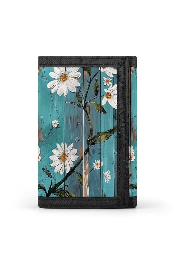 3.35in Three-Fold Wallet Is Compact In Size Convenient To Carry Easy To Open And Close And Durable Turquoise Wood Farmhouse Sunflowers (10)