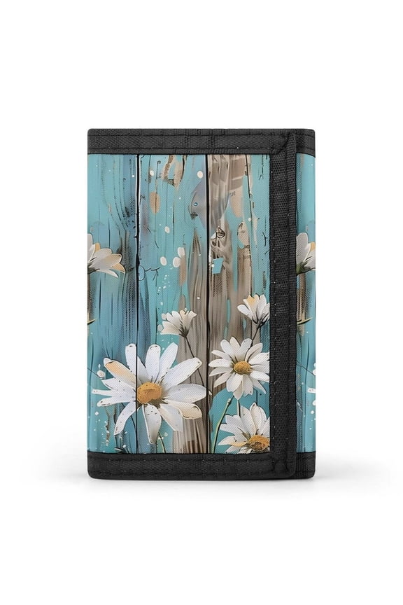 3.35in Three-Fold Wallet Is Compact In Size Convenient To Carry Easy To Open And Close And Durable Turquoise Wood Farmhouse Sunflowers (11)
