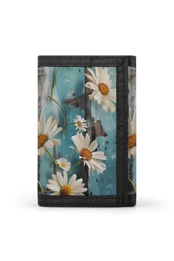 3.35in Three-Fold Wallet Is Compact In Size Convenient To Carry Easy To Open And Close And Durable Turquoise Wood Farmhouse Sunflowers (12)