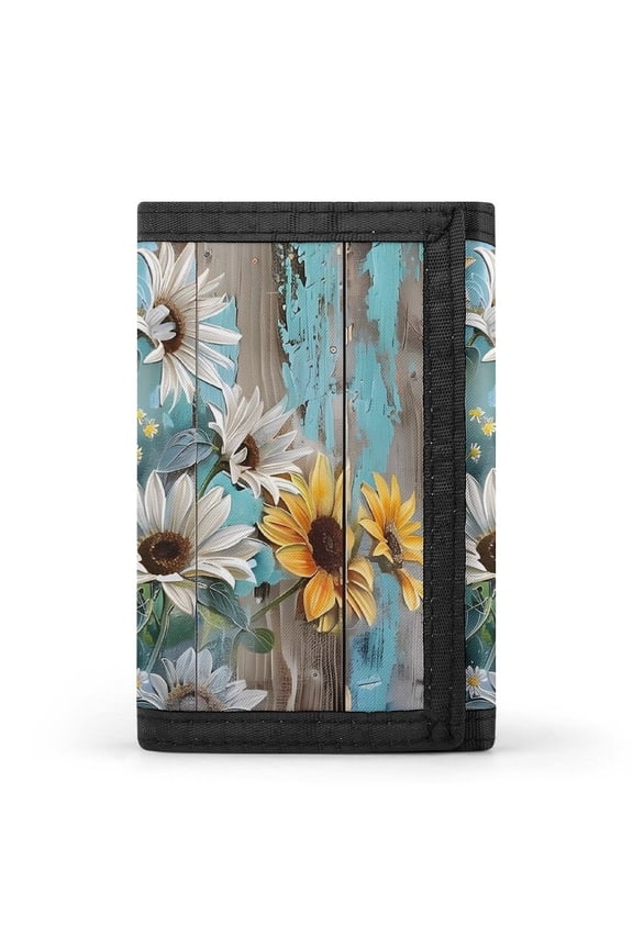 3.35in Three-Fold Wallet Is Compact In Size Convenient To Carry Easy To Open And Close And Durable Turquoise Wood Farmhouse Sunflowers (7)