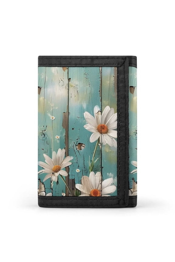 3.35in Three-Fold Wallet Is Compact In Size Convenient To Carry Easy To Open And Close And Durable Turquoise Wood Farmhouse Sunflowers (9)