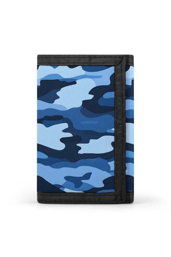3.35in Three-Fold Wallet Is Compact In Size Convenient To Carry Easy To Open And Close And Durable Vector Camouflage Pattern Blue_1