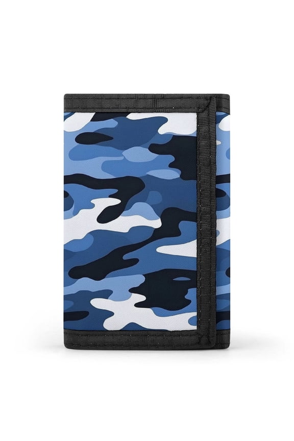 3.35in Three-Fold Wallet Is Compact In Size Convenient To Carry Easy To Open And Close And Durable Vector Camouflage Pattern Blue_2