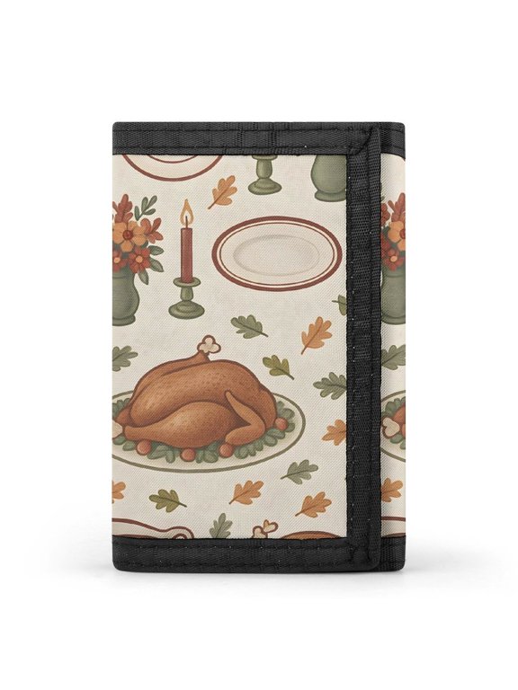 3.35in Three-Fold Wallet Is Compact In Size Convenient To Carry Easy To Open And Close And Durable Vintage Thanksgiving Table Pattern