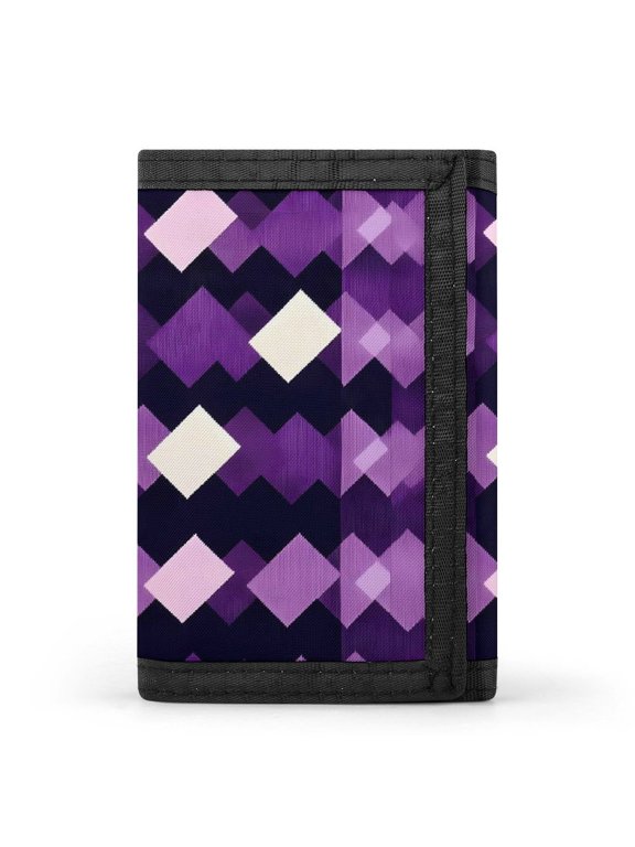 3.35in Three-Fold Wallet Is Compact In Size Convenient To Carry Easy To Open And Close And Durable Violet Retro Houndstooth_1