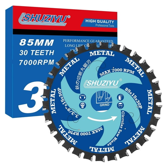 3-3/8" (85mm)-30T, Metal Working Circular Saw Blade, Arbor 15mm with 3/8“(10mm) Wahser, Use on All Brand 15mm Arbor Cordless Saw, Metal, Steel Iron Bar, Sheet, Angle Cutting