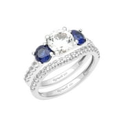 3 3/8 Carat TGW Created Blue and White Sapphire Women's "Sapphire Gem" Bridal Ring Set in Sterling Silver