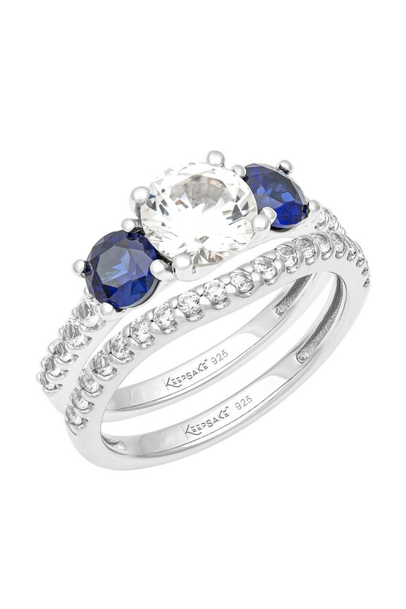 3 3/8 Carat TGW Created Blue and White Sapphire Women's "Sapphire Gem" Bridal Ring Set in Sterling Silver