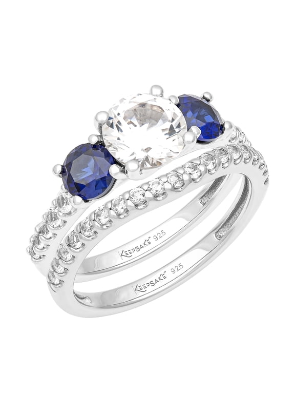 3 3/8 Carat TGW Created Blue and White Sapphire Women's "Sapphire Gem" Bridal Ring Set in Sterling Silver