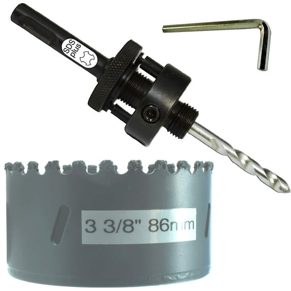 3 3/8" Tungsten Carbide Hole Saw Kit Inc 86mm Carbide Hole Saw Sds Plus Hole Saw Arbor Hex Key Arbor Comes With Masonry Tct Pilot Drill For Concrete Wall Tile Brick Drywall Masonry Fiberglass Plaster