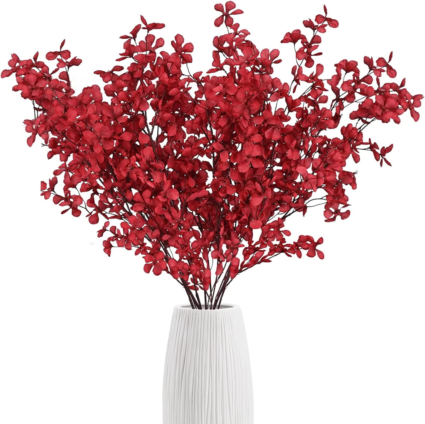 3.3'' Artificial Cherry Blossom Branches Flowers Silk Peach Blossoms Fake Apple Flowers Bulk Fake Cherry Blossom Decor Long Stem Floral Arrangements for Indoor Party Home Decor Red