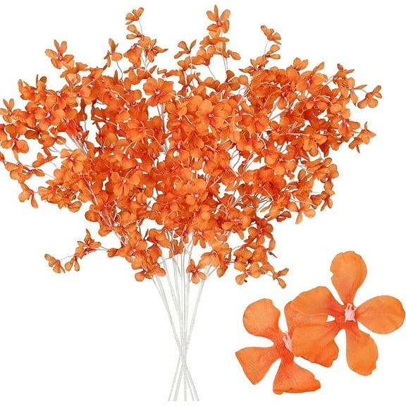 3.3'' Artificial Cherry Blossom Branches Flowers Silk Peach Blossoms Fake Apple Flowers Bulk Fake Cherry Blossom Decor Long Stem Floral Arrangements for Indoor Home Decor Orange