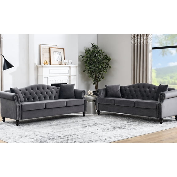 3+3 Combination Grey Velvet Sofa / Ergonomic Design for All - Day Comfort