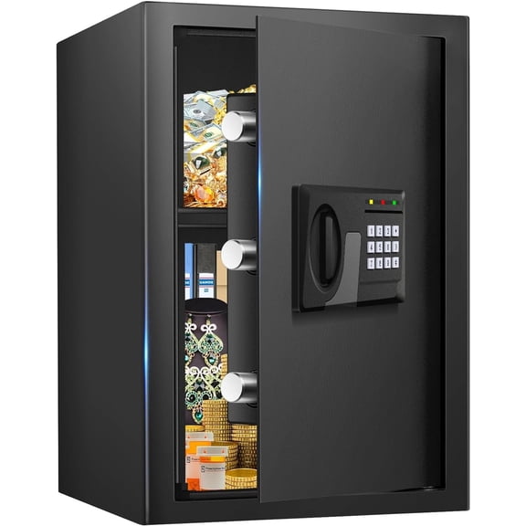 3.3 Cuft Large Fire Proof Safes for Use, Personal Fire Safe Box with Keypad and Spare Key, Removable Shelf, Digital Safe Fireproof for Documents Valuables