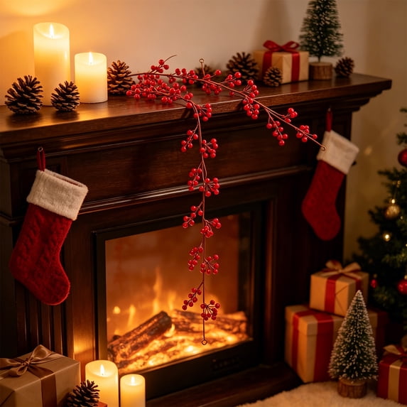 3.3 FT Artificial Christmas Garland with Red Berry, Bendable Faux Berry Rattan Vine for Mantel, Window Frame, Doorway, Stair Railing, Indoor and Covered Outdoor Xmas Holiday Decoration