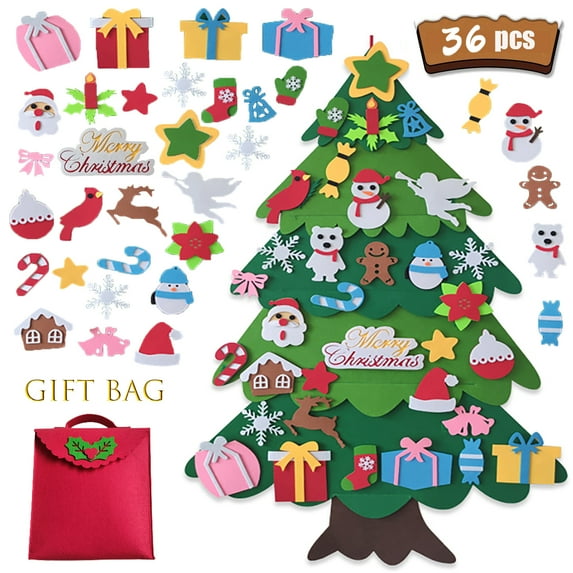 3.3 FT DIY Felt Christmas Tree Set with 36 Ornaments for Kids Toddlers,Xmas Gifts with Storage Bag,New Year Door Wall Hanging Decorations