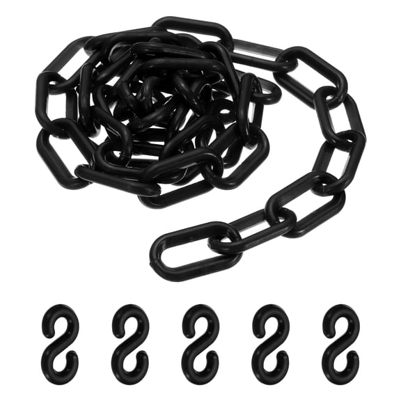 3.3 Feet Plastic Chain Links, Colorful Safety Chain Barrier with Buckle for Parks Airports Parking Lots Crowd Management, Black (35 x 4.5 mm)
