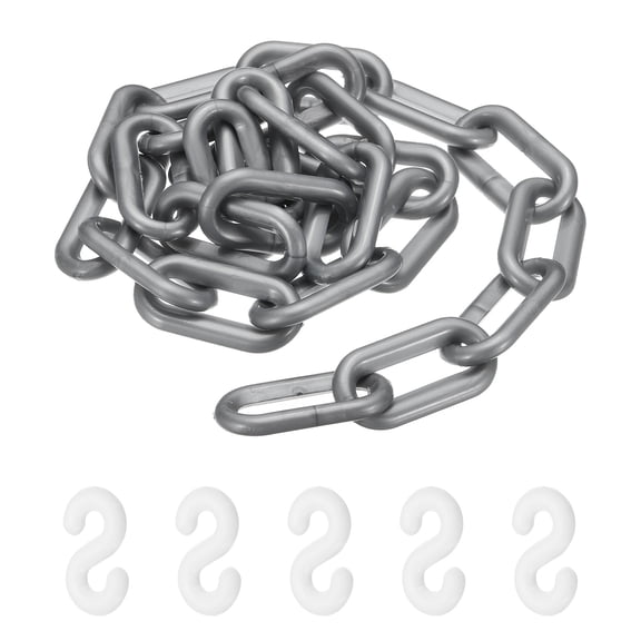 3.3 Feet Plastic Chain Links, Colorful Safety Chain Barrier with Buckle for Parks Airports Parking Lots Crowd Management, Gray (50 x 5.5 mm)