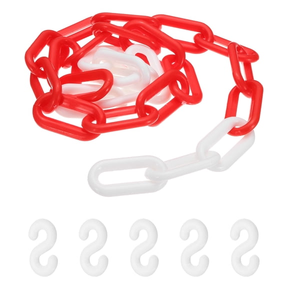 3.3 Feet Plastic Chain Links, Colorful Safety Chain Barrier with Buckle for Parks Airports Parking Lots Crowd Management, Red White (50 x 5.5 mm)