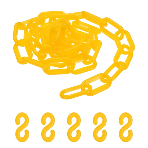 3.3 Feet Plastic Chain Links, Colorful Safety Chain Barrier with Buckle for Parks Airports Parking Lots Crowd Management, Yellow (35 x 4.5 mm)