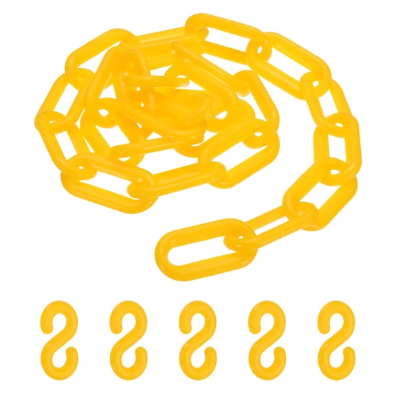 3.3 Feet Plastic Chain Links, Colorful Safety Chain Barrier with Buckle for Parks Airports Parking Lots Crowd Management, Yellow (50 x 5 mm)