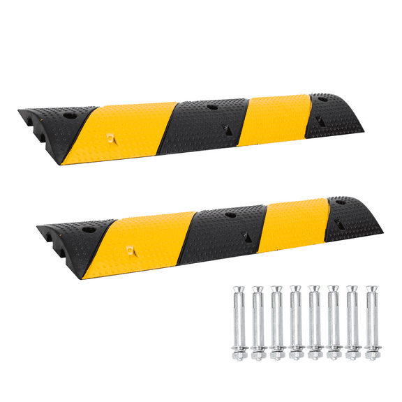 3.3 Ft Rubber Speed Bump, 2-Channel Heavy Duty Traffic Speed Bump with High Reflective Yellow Strip, 25000 Lbs Capacity, Perfect for Gravel Concrete Asphalt Garage Roads Driveway, 2 Pack