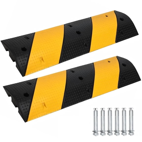 3.3 Ft Rubber Speed Bump 2 Pack, Heavy Duty Speed Bumps for Road 25000 Lbs Capacity, 39.6 Inch Speed Bump Cable Ramp Protective Cover with 2 Channel for Driveway Asphalt Concrete Gravel Road