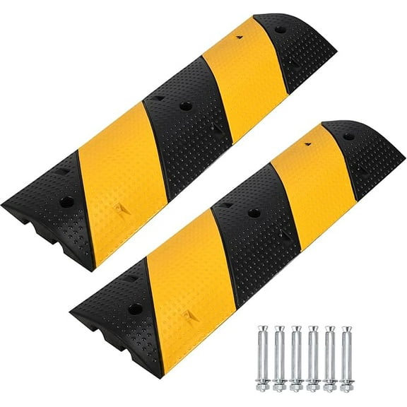 3.3 Ft Rubber Speed Bumps 2 Pack, Heavy Duty Speed Bumps for Driveway Rubber Gravel Road Asphalt Parking, Modular Driveway Speed Bumps Cable Protector Ramp with 6 Bolts Spikes