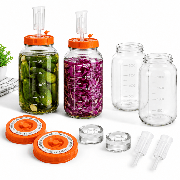 3.3 IN*2 Pack (64oz/2L Jars) Fermentation Kit with Lock & Weights