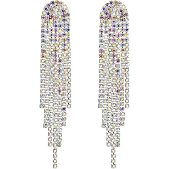 3.3"L Rhinestone Earrings Dangling Long Fringe Crystals Chandelier Dangle Drop Earrings For Women[Z5743]