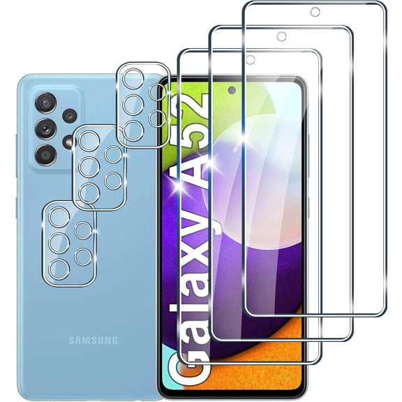 3+3 PACK Designed for Samsung Galaxy A52 Screen Protector and Camera Lens Protector, 9H Hardness, Galaxy A52 Tempered Glass cell Phone Film HD Clear