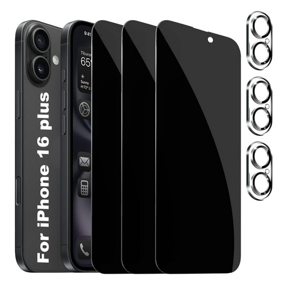 [3+3 Pack]CraftTechFusion for iPhone 16 Plus Screen Protector with Camera Lens Protector,Sensor Protection,Case Friendly Privacy Tempered Glass Film[9H Hardness] for iPhone 16 Plus